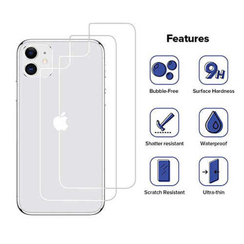Protection d'écran arrière compatible avec iPhone 11, 9H, ajustement parfait, haute définition, transparente 1