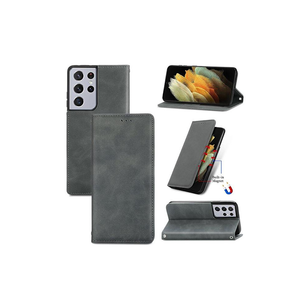 Compatible With Samsung Galaxy S21 Ultra - Wallet Case Grey 9395123405704