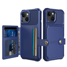 Compatible avec iPhone 15 - Étui portefeuille élégant en cuir PU luxueux bleu marine