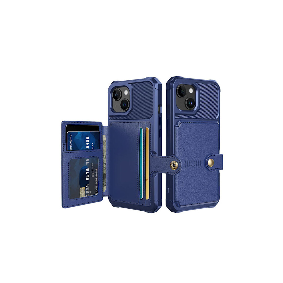 Compatible With Iphone 15 - Elegant Wallet Case In Luxurious Pu Leather Navy Blue 9395123406022