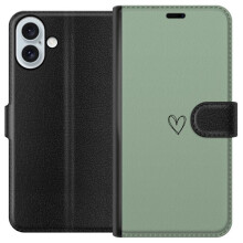 Étui portefeuille vert cœur compatible avec l'iPhone 16 Plus d'Apple