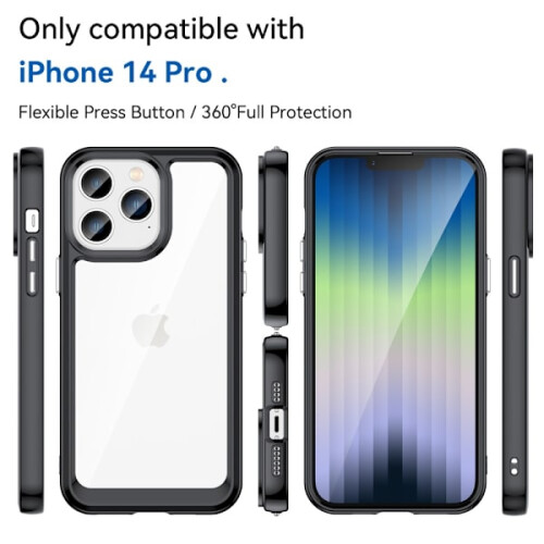 Coque Hybrid Edge compatible avec iPhone 14 Pro Noir 1