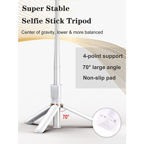 Trépied perche à selfie avec télécommande sans fil détachable, trépied extensible avec éclairage d'appoint, compatible avec iPhone 1