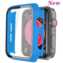 Glass+ Cover voor Apple Watch 44mm/40mm, 42mm/38mm, compatibel met Series 6/5/4/3/SE, schermbeschermer + bumper, marineblauw