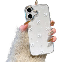 Compatible avec l'iPhone 16, Coque de téléphone à paillettes 3D avec nœud papillon, mignonne, scintillante, transparente, fine, souple et