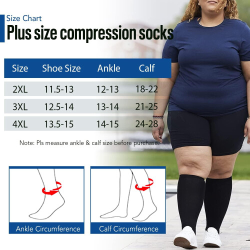ζευγάρια κάλτσες συμπίεσης Plus Size για γυναίκες και άνδρες, φαρδιές γάμπες, 20-30 1
