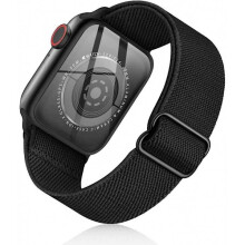 Compatibel met Apple Watch 38mm / 40mm / 41mm. Verstelbare en elastische nylon lusarmband, zwart.