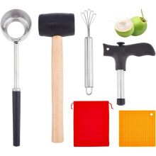 Set di attrezzi per aprire le noci di cocco: raschietto per cocco in acciaio inossidabile, kit apri noci di cocco, perforatore per noci di cocco,