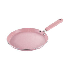 1 frigideira doméstica resistente em liga de alumínio com uma alça, rosa, 37,8 x 19 cm.