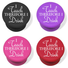 Silikon-Wein- und Getränkeflaschenverschluss-Set, 4er-Set, lustiger Spruch „Ich lehre, also trinke ich“ (Mehrfarbig)