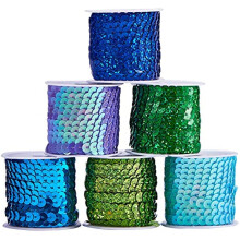 30 Yards 6mm Flat Sequin Strip, Paillette String for Mermaid Dress, Headband, Halloween Costume (Blue) - Compatible with Sewing & Embellish