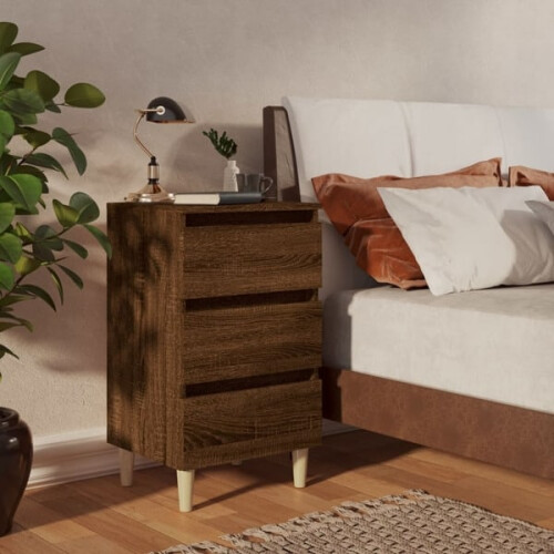 vidaXL Bedside Table with Solid Wood Legs Brown Oak 40x35x69 cm Brown