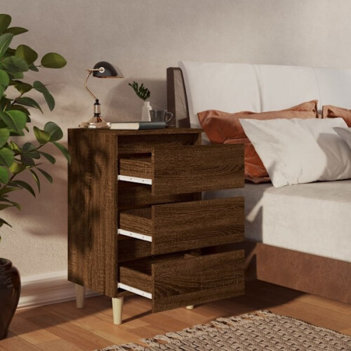 vidaXL Bedside Table with Solid Wood Legs Brown Oak 40x35x69 cm Brown 2