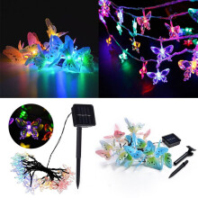 WSYW 12LED Solar Fairy String Light Butterfly Shape Waterproof Xmas Outdoor Yard Decor