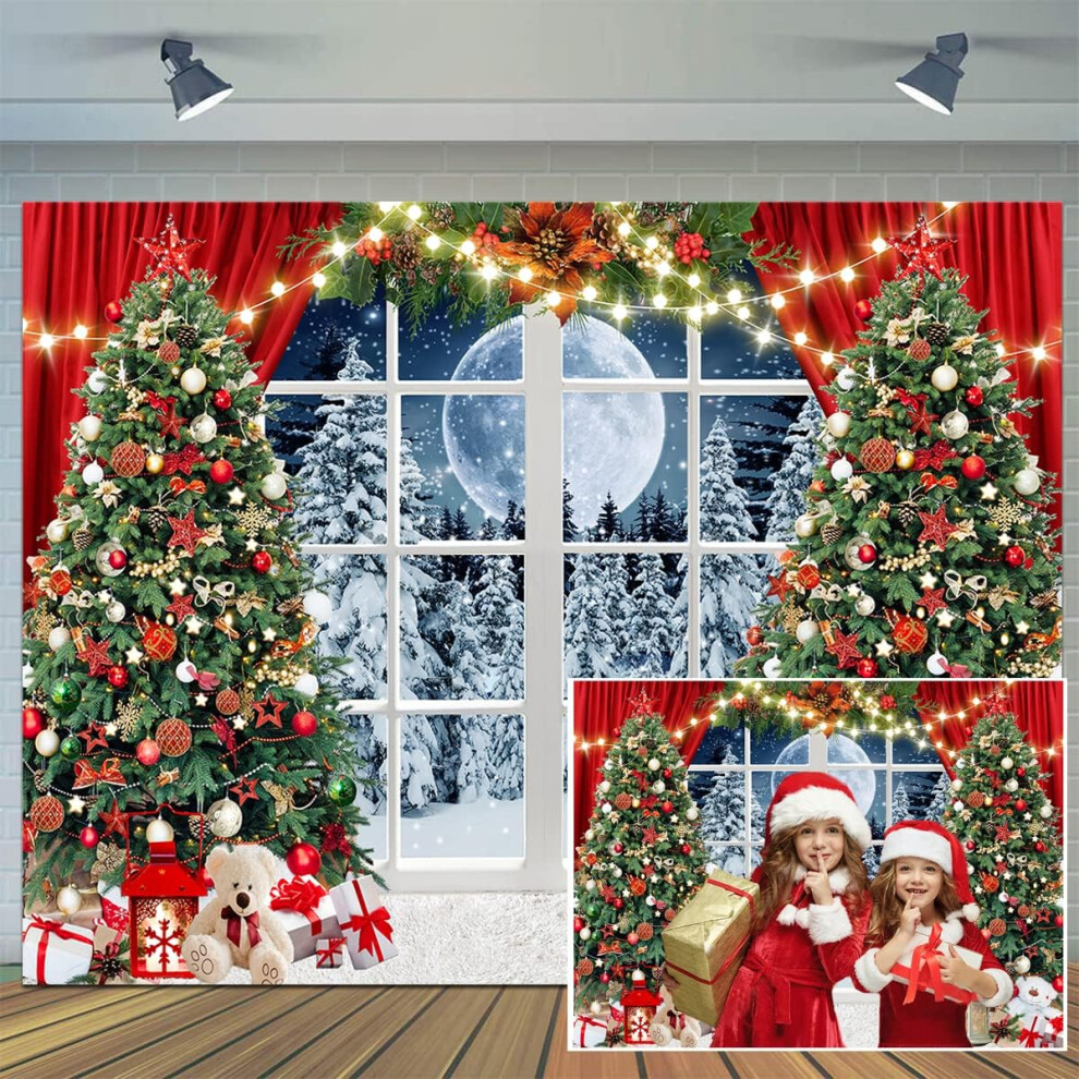 Custom 8X6ft Christmas Window Backdrop For Photography, Winter Xmas Tree, Snow Holiday Party Banner, Photo Studio Props 9395123602622