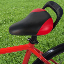 Qtmnekly Bike Seat for Kids, Bike Saddle Handled PU Bicycle Seat, Bicycle Child Seat Rear with Handrail, Black&Red