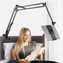 Support de tablette pour lit, réglable et pliable avec rotation à 360, compatible avec iPhone, iPad, téléphones portables et tablettes.
