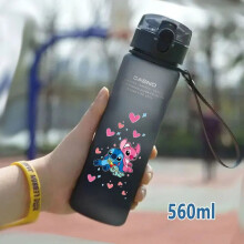 Lilo&Stitch560/600/400ML Tazza per l'acqua per bambini, portatile, in plastica trasparente con cannuccia, Stitch, grande capacità, per sport