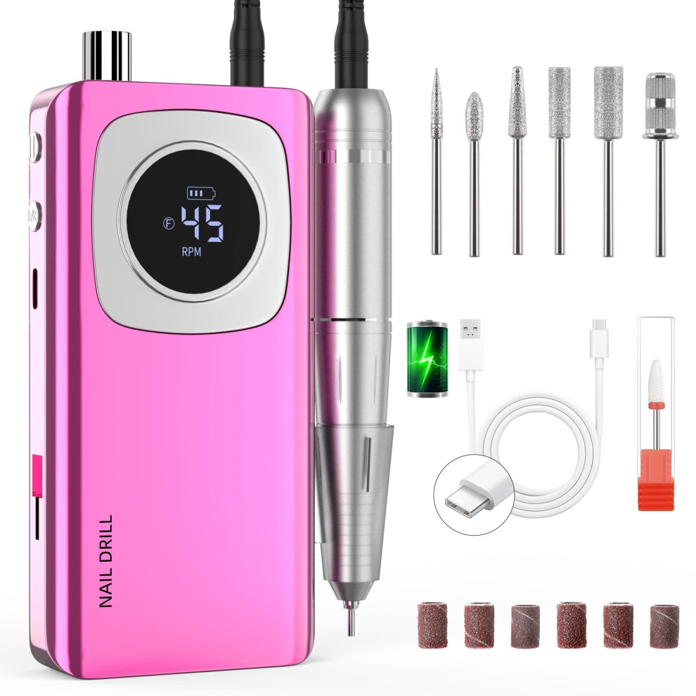 Purple Professional Nail Drill 45000 Rpm Rechargeable Electric Nail File For Acrylic Gel Nails With Lcd Display