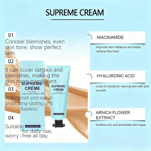 Full Coverage Waterproof Concealer Cream for Face and Body, Tattoo Coverage, Hydrating Ivory 80g 1