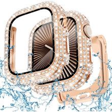 Wodoodporne etui Bling 2 w 1 kompatybilne z Apple Watch Series 10 42 mm z folią ochronną ekranu i diamentową osłoną przednią
