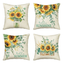 Sm: )e Zonnebloem Eucalyptus Zomer Kussenhoezen 18x18 Set van 4, Landelijke Kussenhoes voor Bank