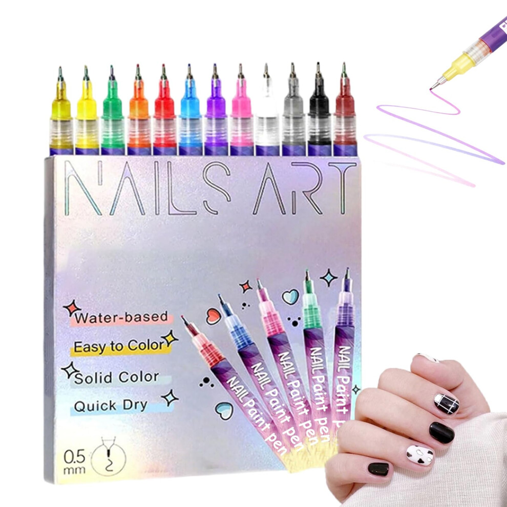 Nail Art Pens Set with 16 Vibrant Colors, Precision 0.5mm Tip for Acrylic Nail Detailing