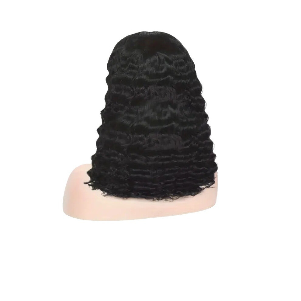 Short Bob Water Wave Synthetic Wig Natural Heat-Resistant Fiber Black Breathable Cap