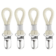Tea Towel Clips for Hanging with Loop Cotton Metal Cloth Hook Clip Hangers for Home Storage Kitchen Towel Hooks Holder Beige-Set of 4