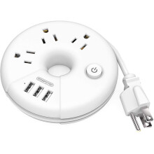 Travel Power Strip, 3 Outlets 3 USB Portable Desktop Charging Station Short Extension Cord 15 inches