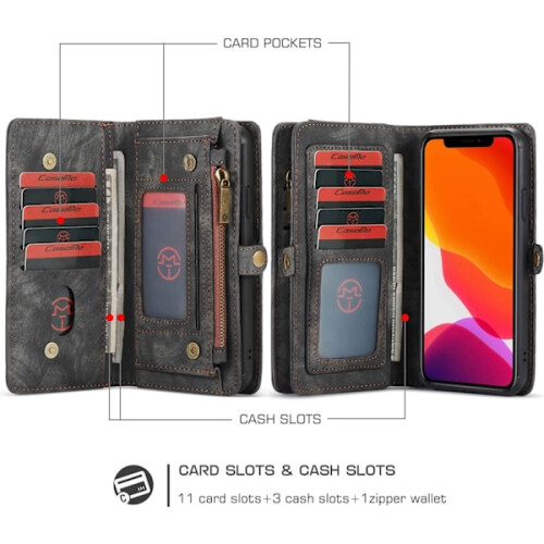 Capa de couro com zíper compatível com Samsung S21 Ultra, preta. 2