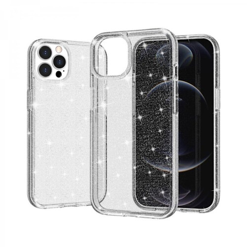 Compatible con iPhone 13 Pro. Funda con purpurina transparente.
