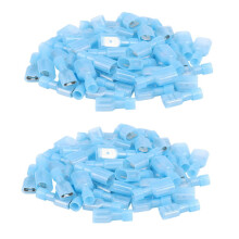 100 stk. hunn- og hann-fullisolerte ledningsterminaler, nylon spadekontakter, blå