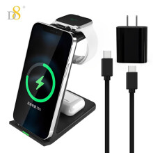 Bezdrátová nabíjecí stanice 3v1Fast kompatibilní s iPhonem, Apple Watch Series 7 6SE 5 4 3 2, AirPods - s adaptérem