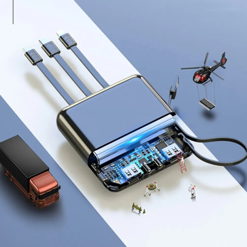 Bateria externa de 20000mAh com visor LCD, carregamento rápido USB duplo, preta, compatível com iPhone, Huawei, Xiaomi e Samsung. 1