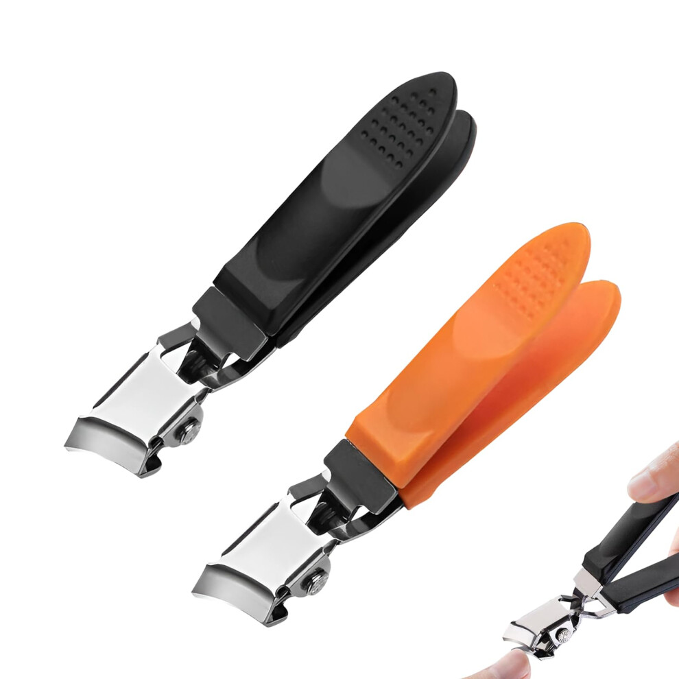 2 Pack Wide Jaw Slanted Nail Clippers with Splash Guard for Thick Nails, Ergonomic NonSlip Handle