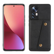 SKALO kompatibel mit Xiaomi 12 PU-Lederhülle mit Brieftasche - Schwarz
