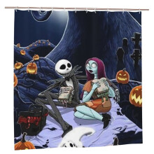 Zasłona prysznicowa „Miasteczko Halloween” 72x72 cale, zaciemniająca, wodoodporna, odporna na pleśń, zapewniająca prywatność, wydruk