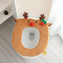 Décorations de Noël, tapis de toilette en peluche, housse de siège de toilette chaude, coussinet annulaire marron, taille unique