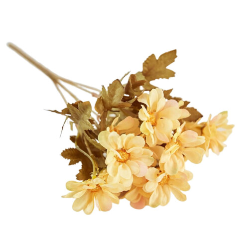 Künstliche Chrysantheme mit grünem Blatt, einzeln, gelb