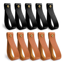 10Pcs Leather Curtain Rod Holder,Leather Curtain Rod Bracket,PU Leather Loop Strap for Wood Curtain Rod,Strap Wall Hooks