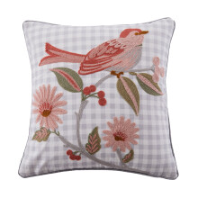 Levtex Home - Pippa - Coussin décoratif (30 x 60 cm) - Motif vichy oiseaux - Saumon, rose poudré, rose, vert et gris