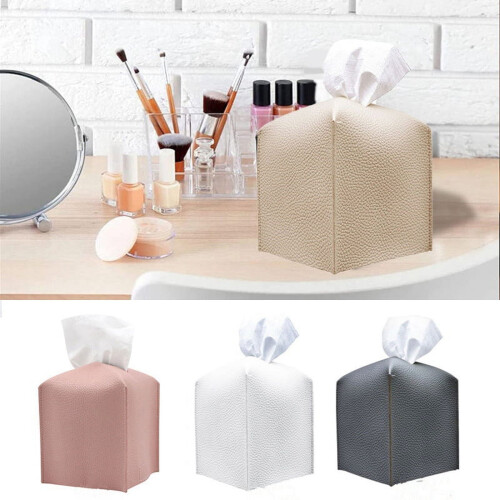 Porta-lenços quadrado em couro PU, estilo retrô, para decoração de quarto, sala de estar e casa. 1