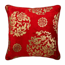 HomeCentric Rode Bloemen Fluweel Kussenhoes Set van 2, 14x14 inch, Goud Charmant, Vierkante Sierkussenhoes