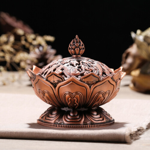 Brûleur d'encens Lotus, objet décoratif en alliage, trompette dorée 2
