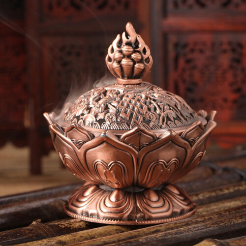 Brûleur d'encens Lotus, objet décoratif en alliage, trompette dorée 1