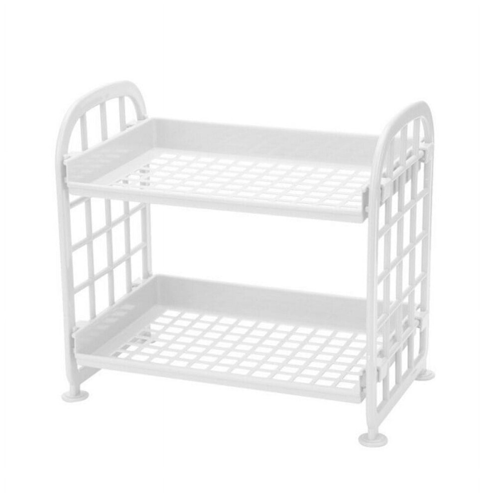 2 Tier Plastic Shelf Storage Shelving Unit, 2 Tier Storage Organizer Rack Bathroom, Stackable Kitchen Organizer Tower Shelves 9083649938294