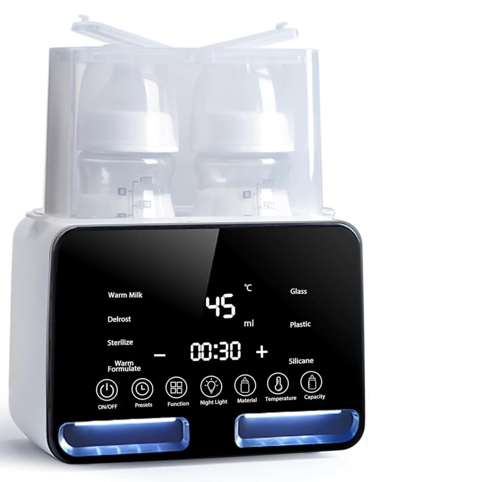 Baby Bottle Warmer and Sterilizer, 10-in-1 Dual Bottle LED Control, 48H Constant Warming