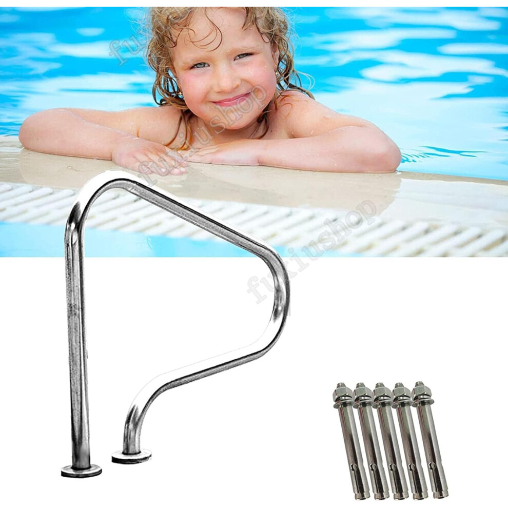 304 Stainless Steel Pool Handrail With Ergonomic Curved Grip And Blue Heatproof Cover For Inground Pools 9113335016361