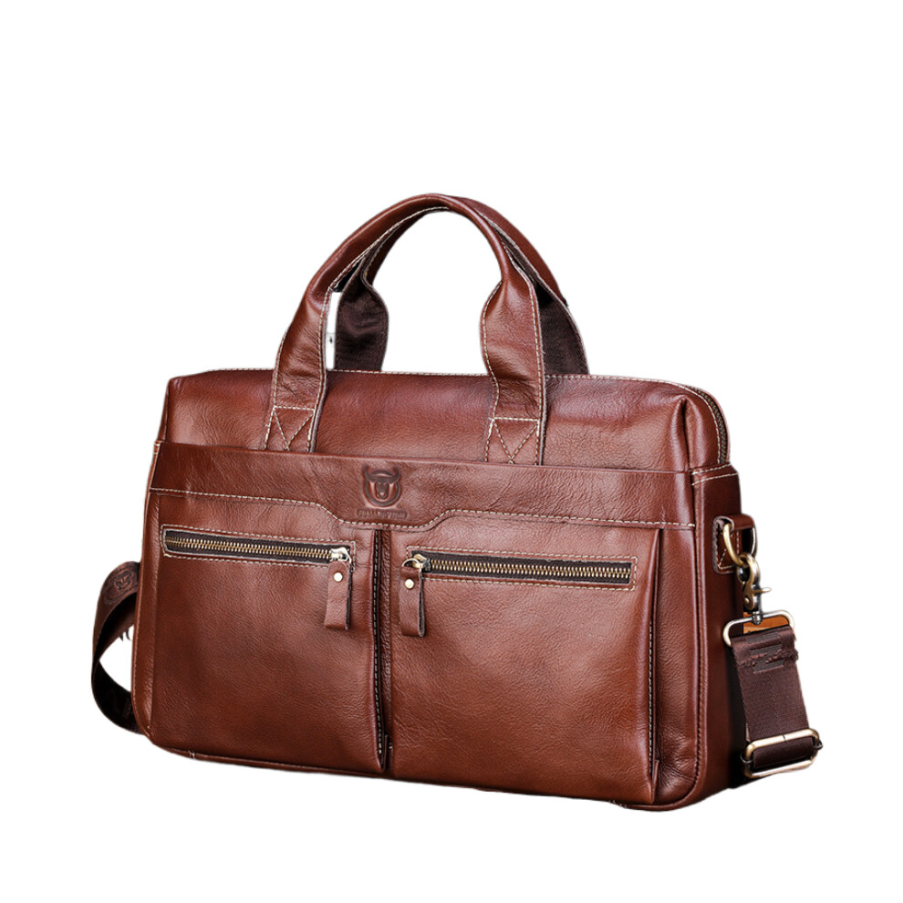 Leather Laptop Bag For Men, 15.7 Inch Cowhide Briefcase With Detachable Strap And Pockets Brown 9174973954767